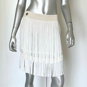 PHILIPP PLEIN Silk White Fringed Skirt, Size S